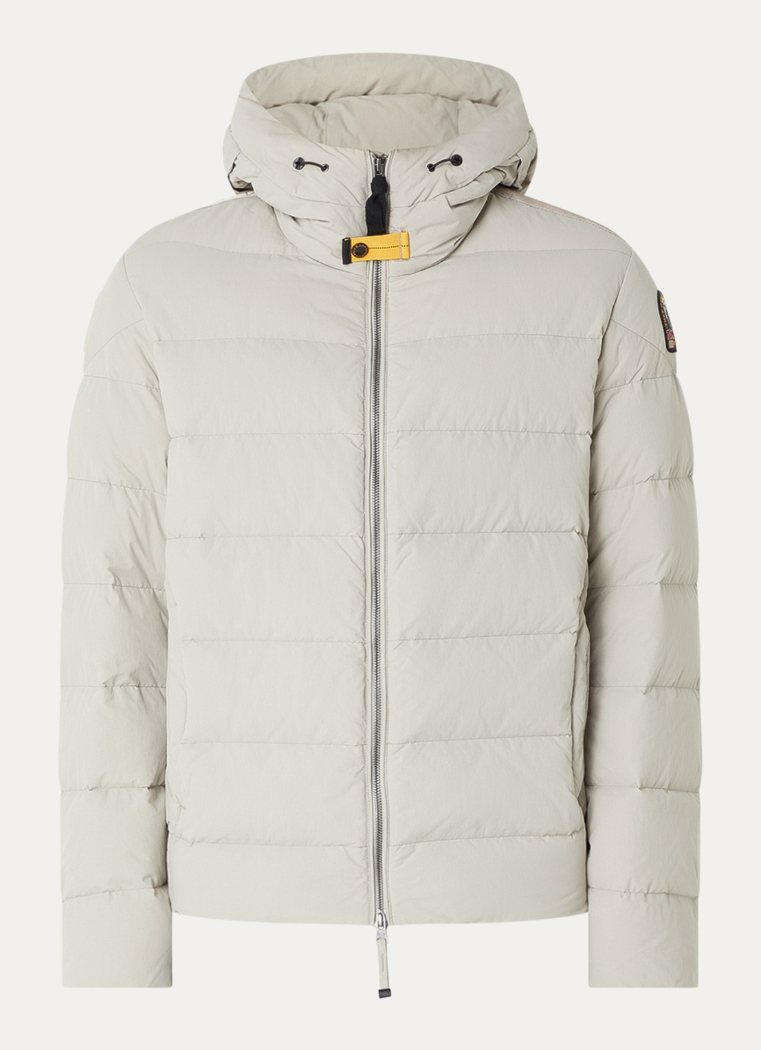 Parajumpers Cassian puffer jack met donsvulling en capuchon - voorkant lichtgrijs