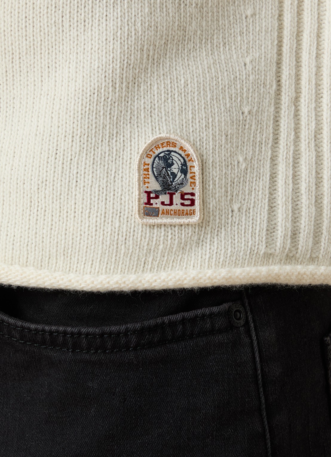Parajumpers Grofgebreide trui met halve rits en logo - detail 3 ivoor