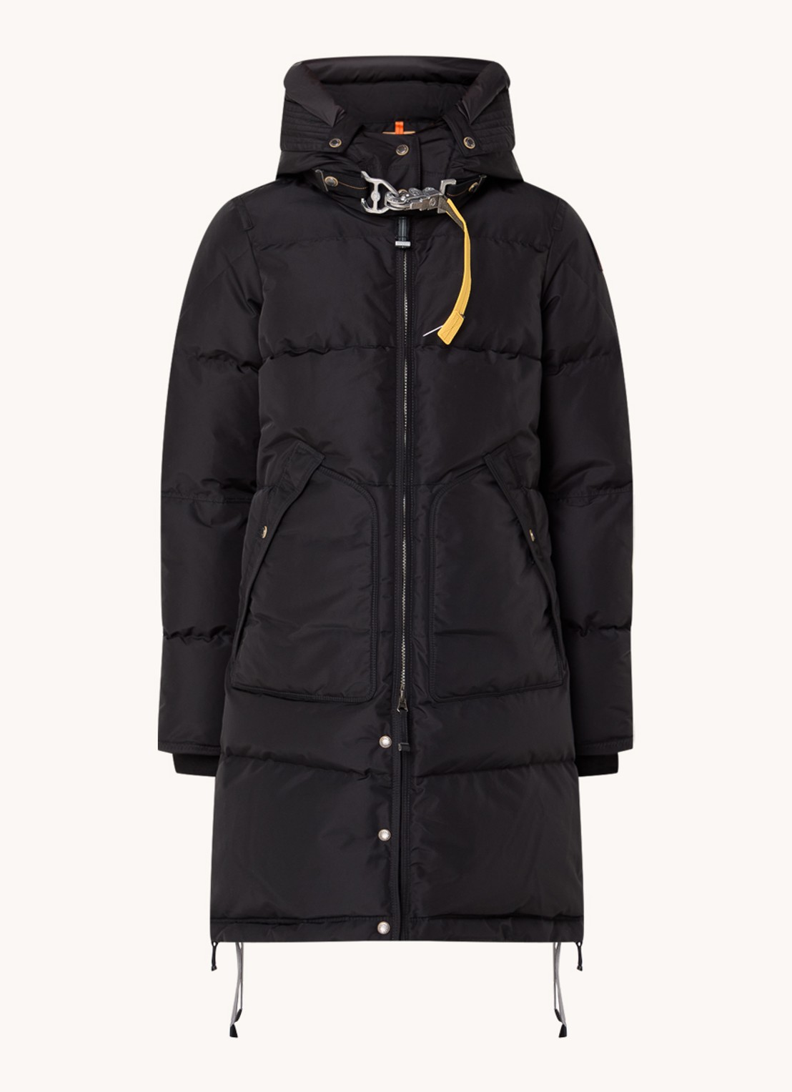 Parajumpers Long Bear gewatteerde jas met donsvulling en afneembare capuchon - voorkant 3 zwart