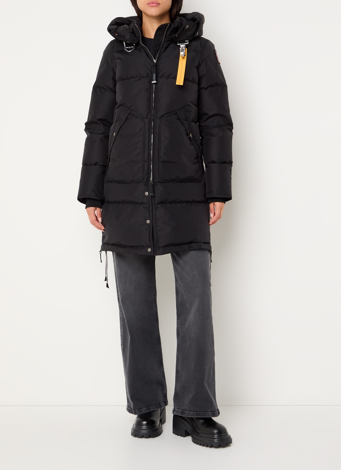 Parajumpers Long Bear gewatteerde jas met donsvulling en afneembare capuchon - voorkant 4 zwart