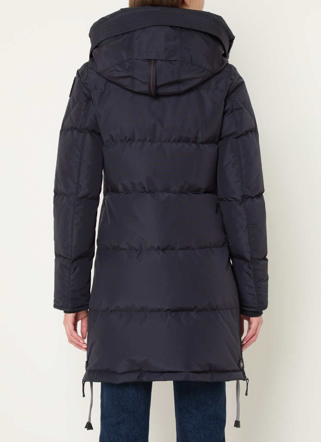 Parajumpers Long Bear gewatteerde jas met donsvulling en afneembare capuchon - achterkant donkerblauw