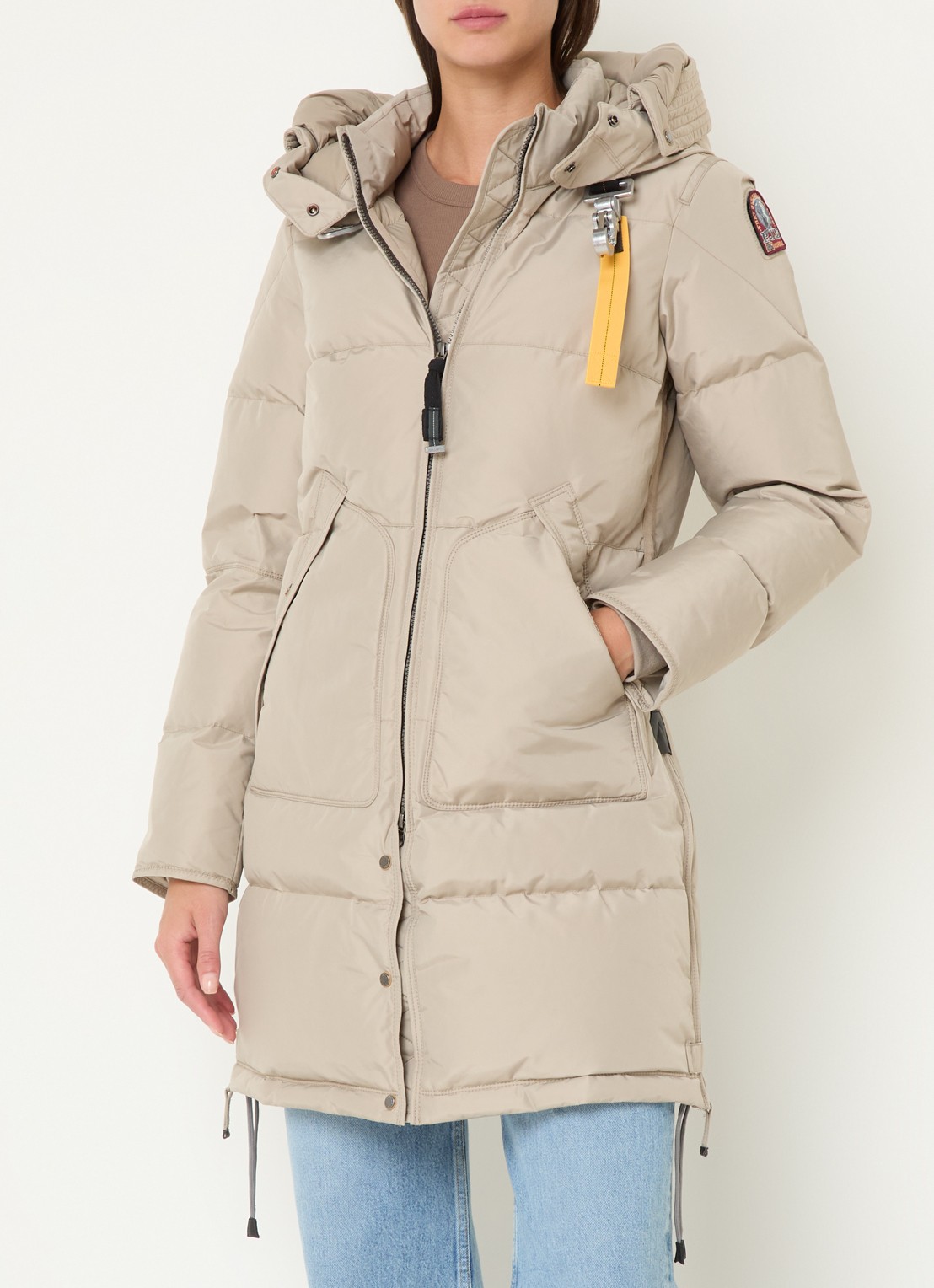 Parajumpers Long Bear gewatteerde jas met donsvulling en afneembare capuchon - detail 2 zand