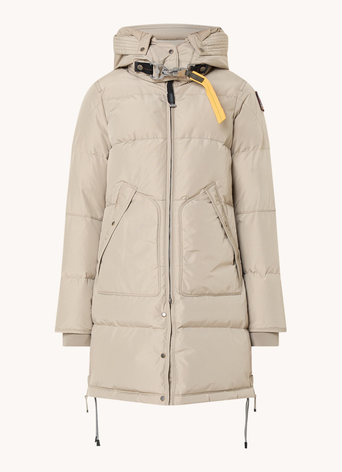 Parajumpers Long Bear gewatteerde jas met donsvulling en afneembare capuchon - voorkant 3 zand