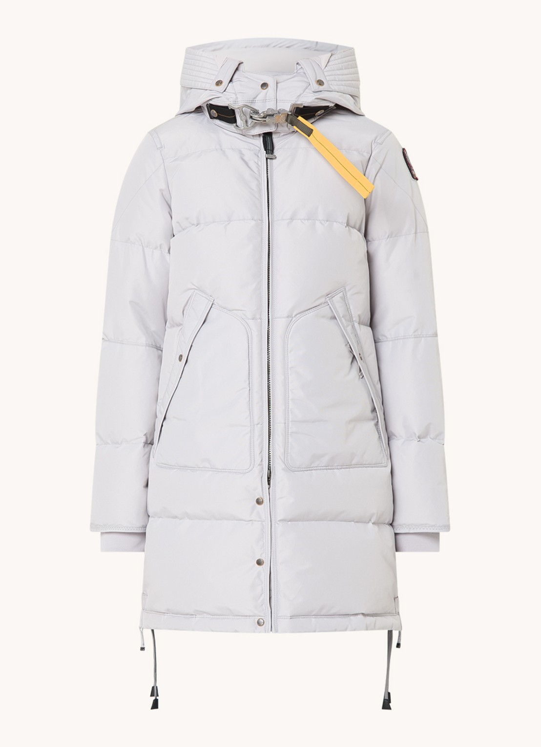 Parajumpers Long Bear gewatteerde jas met donsvulling en afneembare capuchon - voorkant 3 lichtgrijs