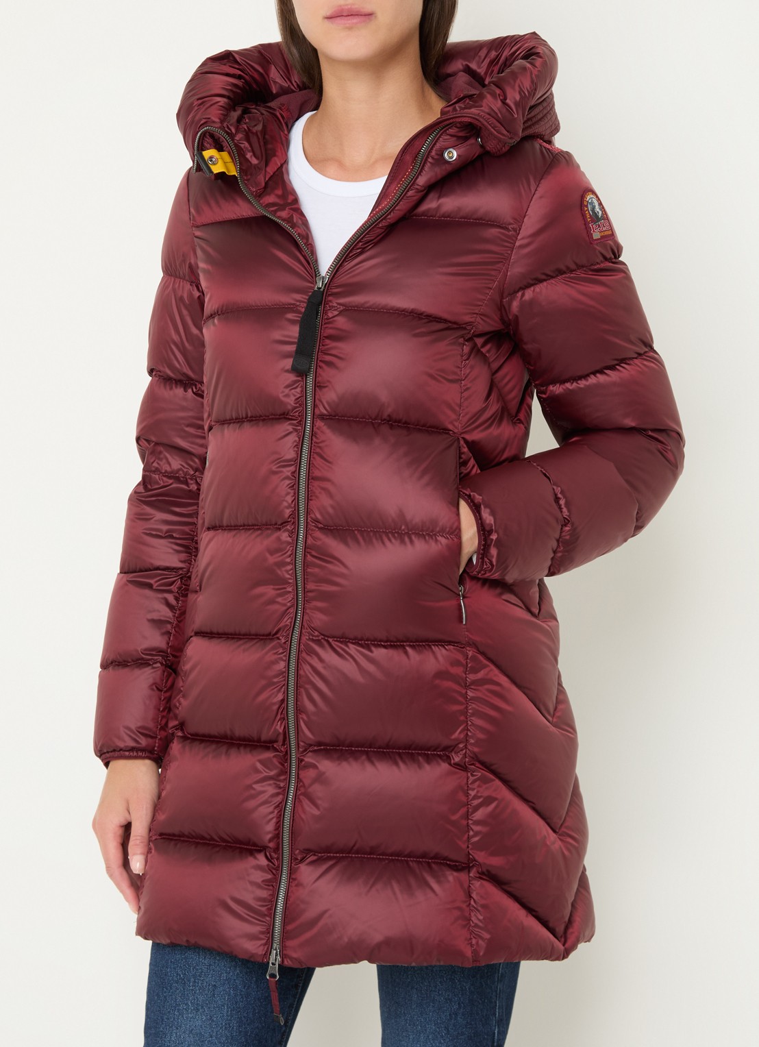 Parajumpers Marion gewatteerde jas met donsvulling en capuchon - detail bordeauxrood
