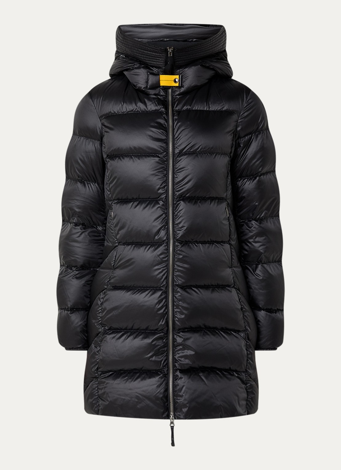 Parajumpers Marion longline puffer jas met donsvulling en capuchon - voorkant zwart