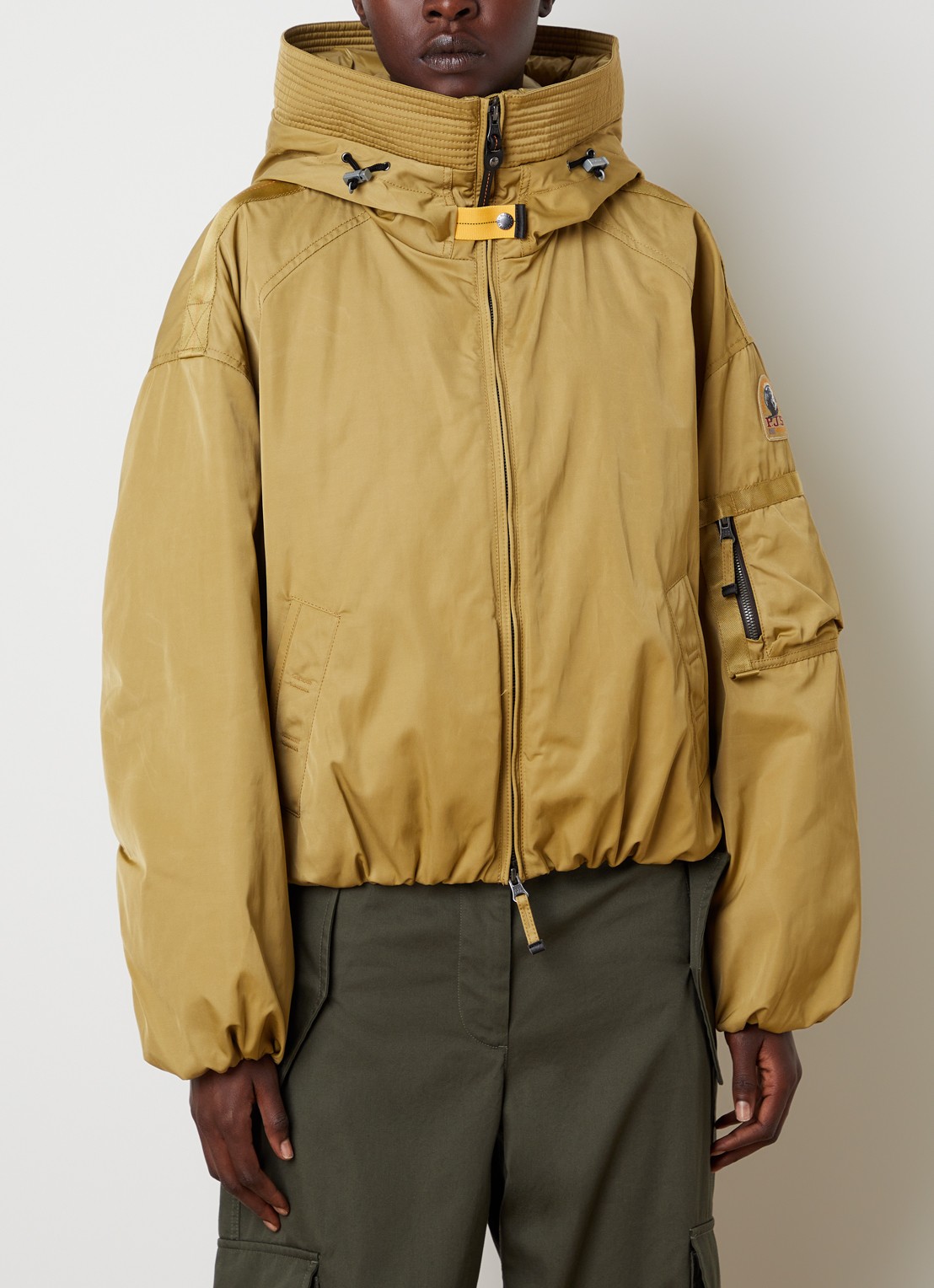 Parajumpers Naadz gewatteerde jack donsvulling en capuchon - detail mosgroen