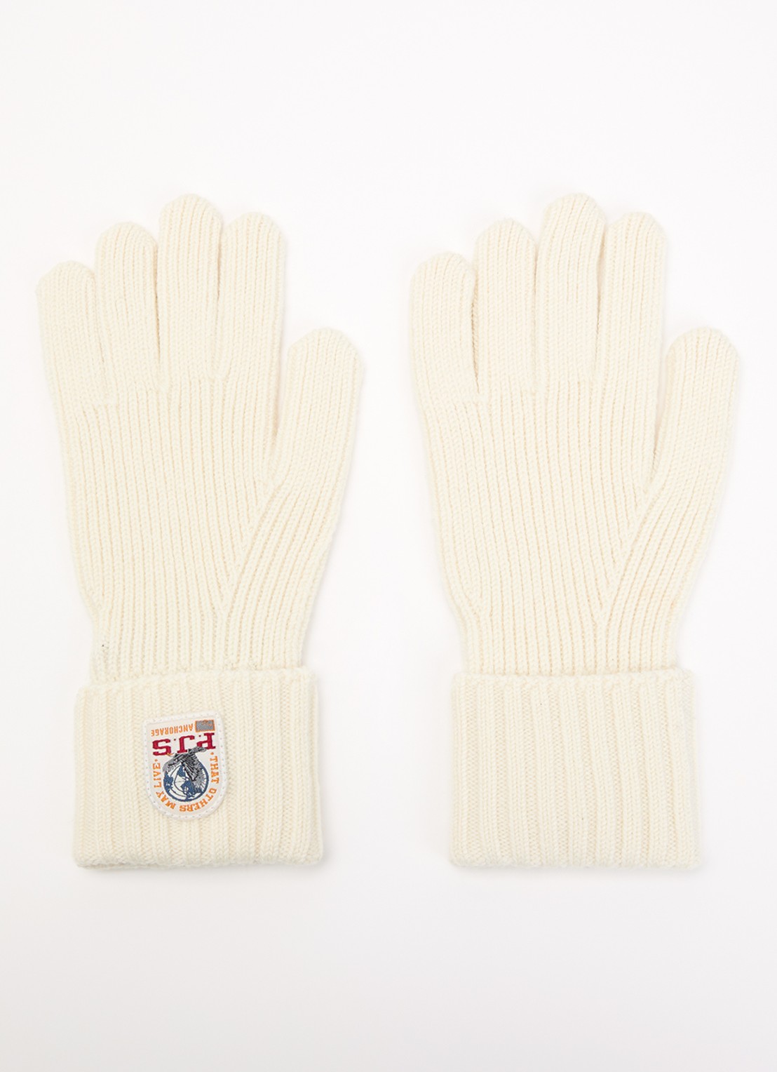 Parajumpers Noez ribgebreide handschoenen in merino wolblend met logo - voorkant ivoor