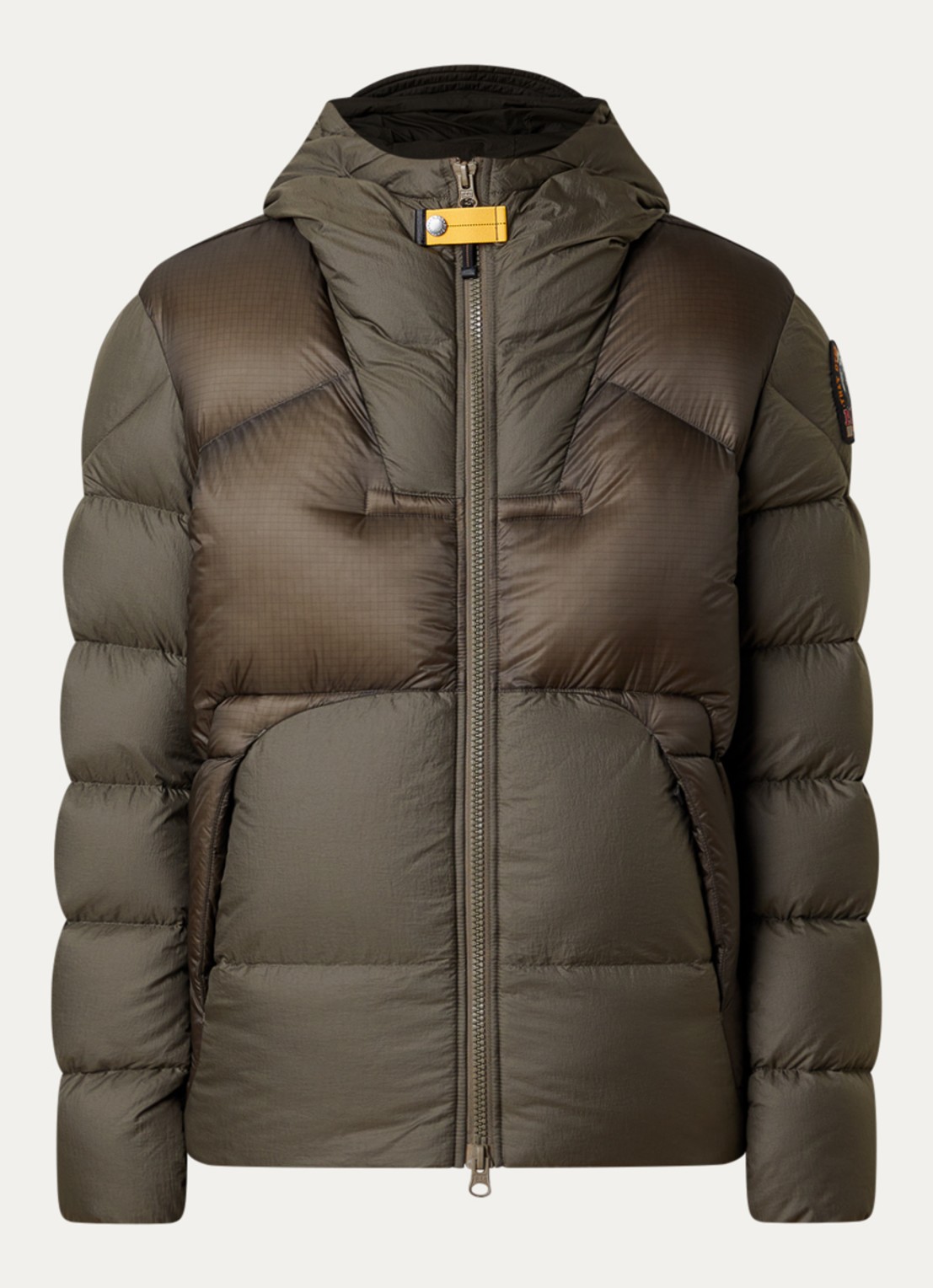 Parajumpers Notigi puffer jas met donsvulling en ritszakken - voorkant 2 bronsgroen