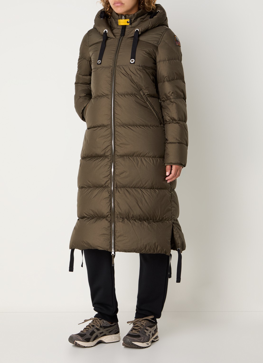 Parajumpers Panda longline puffer jas met donsvulling en capuchon  - voorkant 2 olijfgroen