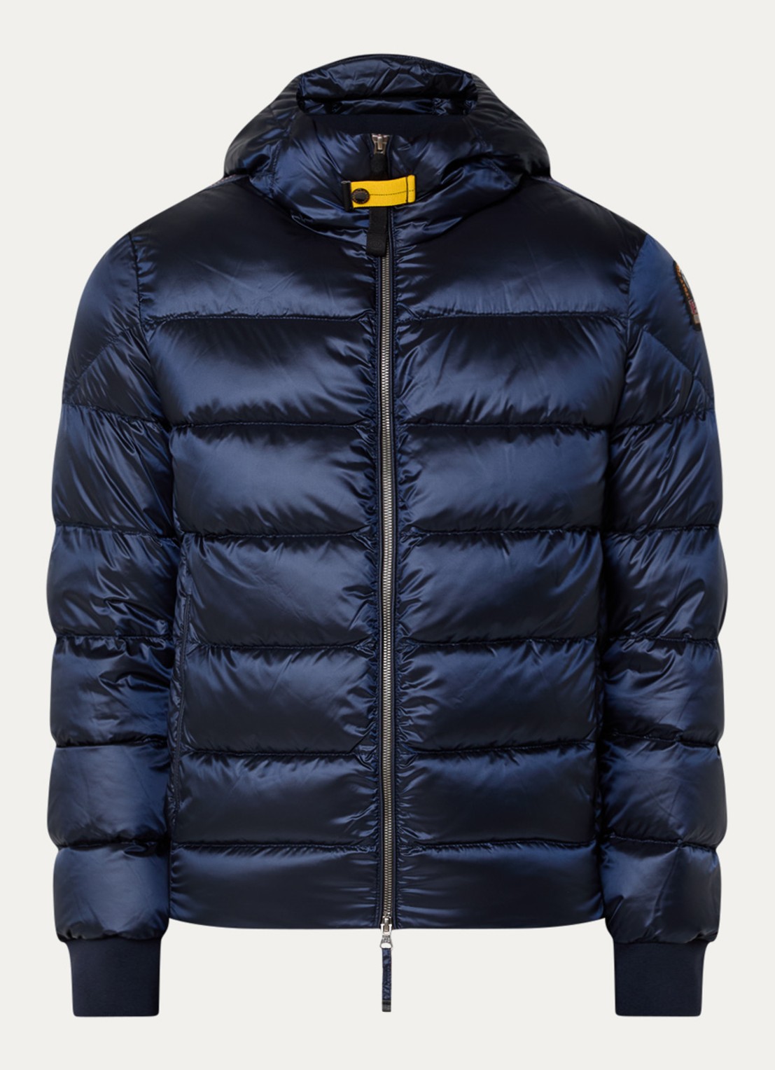 Parajumpers Pharrell puffer jack met capuchon en logo - voorkant donkerblauw