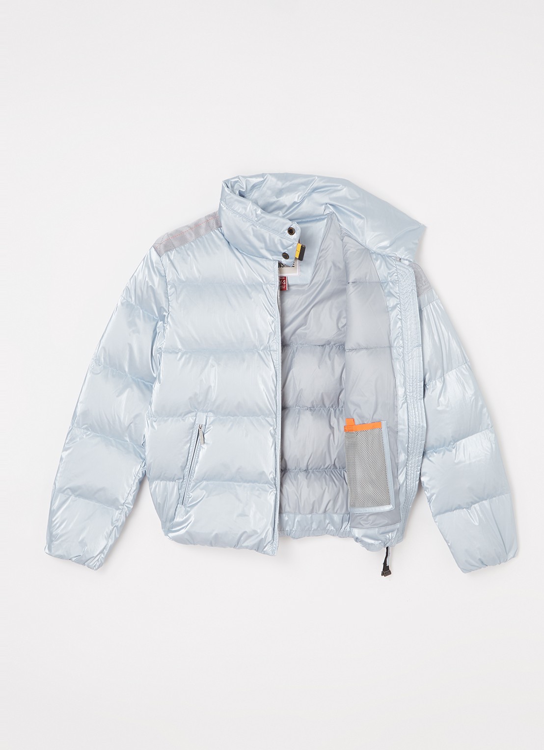 Parajumpers Pia puffer jas met donsvulling met ritszakken  - voorkant 3 lichtblauw