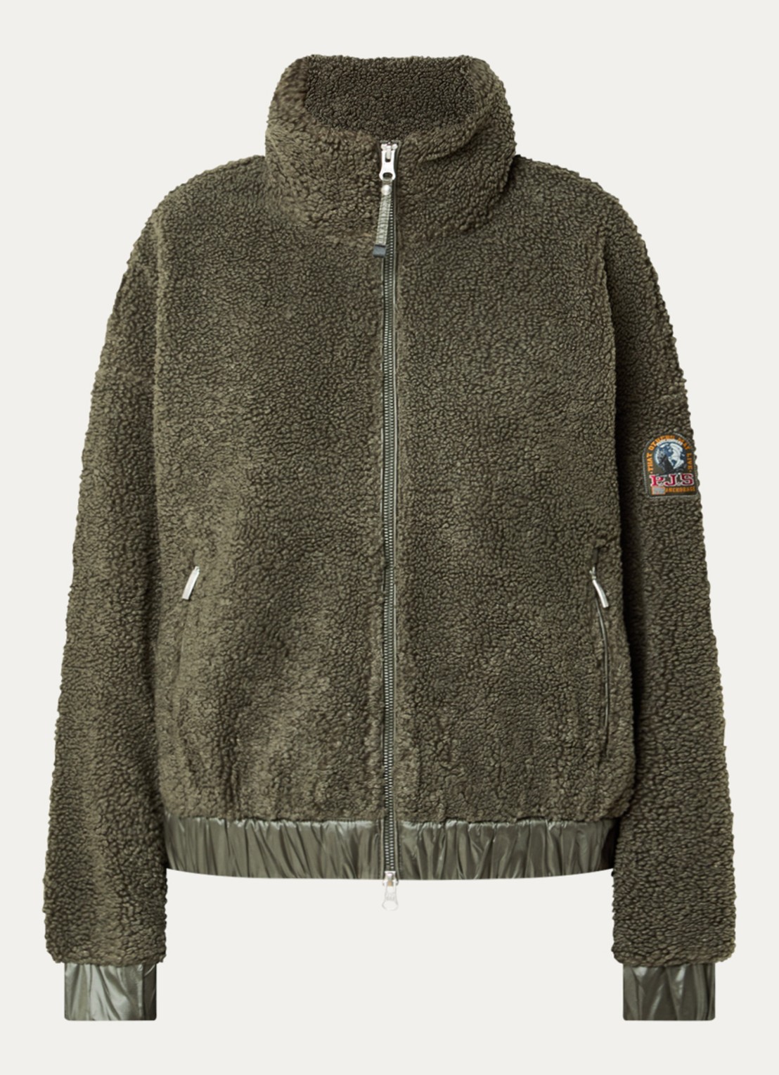 Parajumpers Sori jack van teddy met ritszakken en logo - voorkant olijfgroen