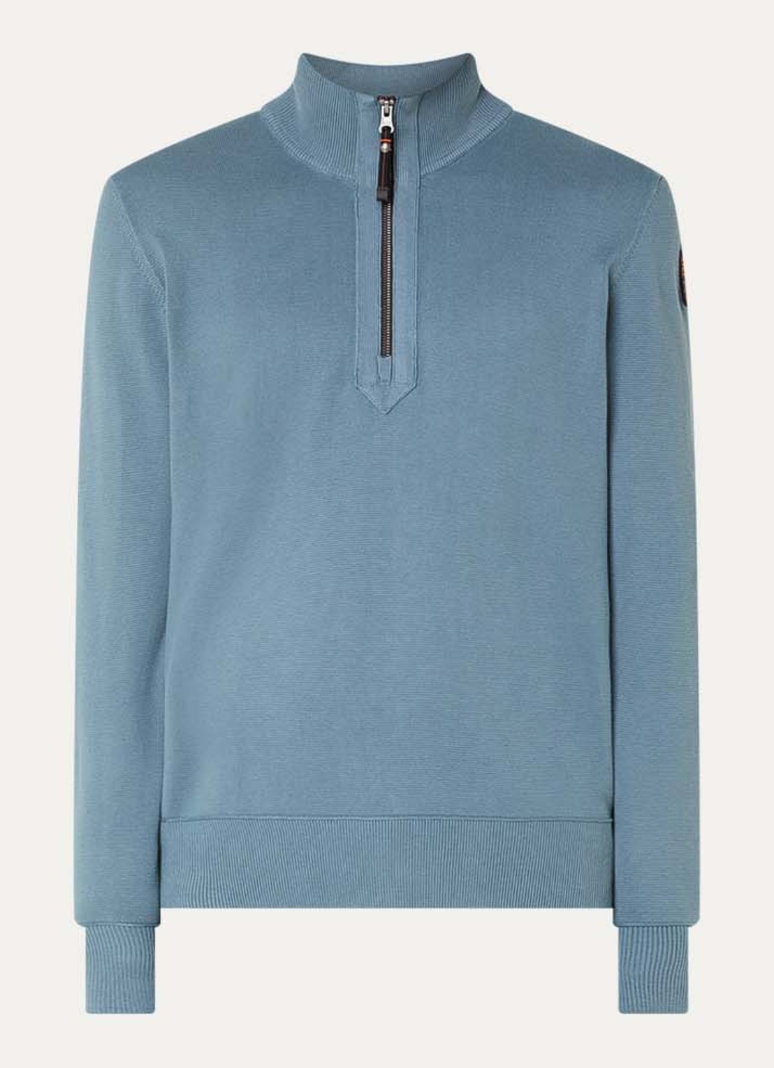 Parajumpers Trui met logo en halve rits - voorkant staalblauw