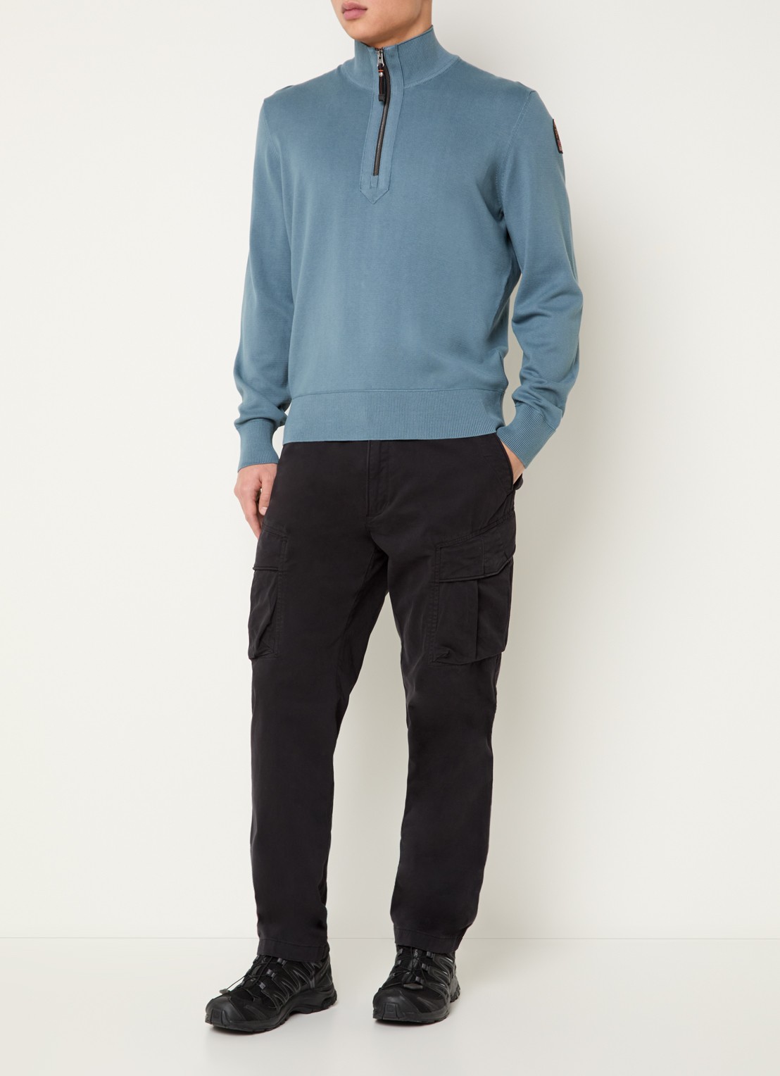 Parajumpers Trui met logo en halve rits - voorkant 2 staalblauw