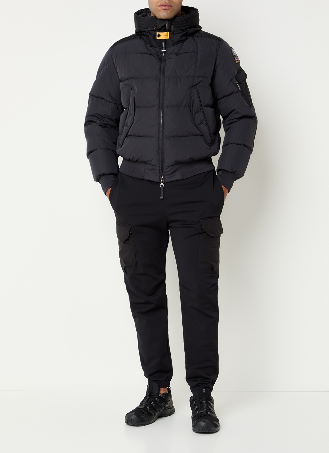 Parajumpers Wilmont puffer jack met capuchon en logoborduring - voorkant 3 zwart