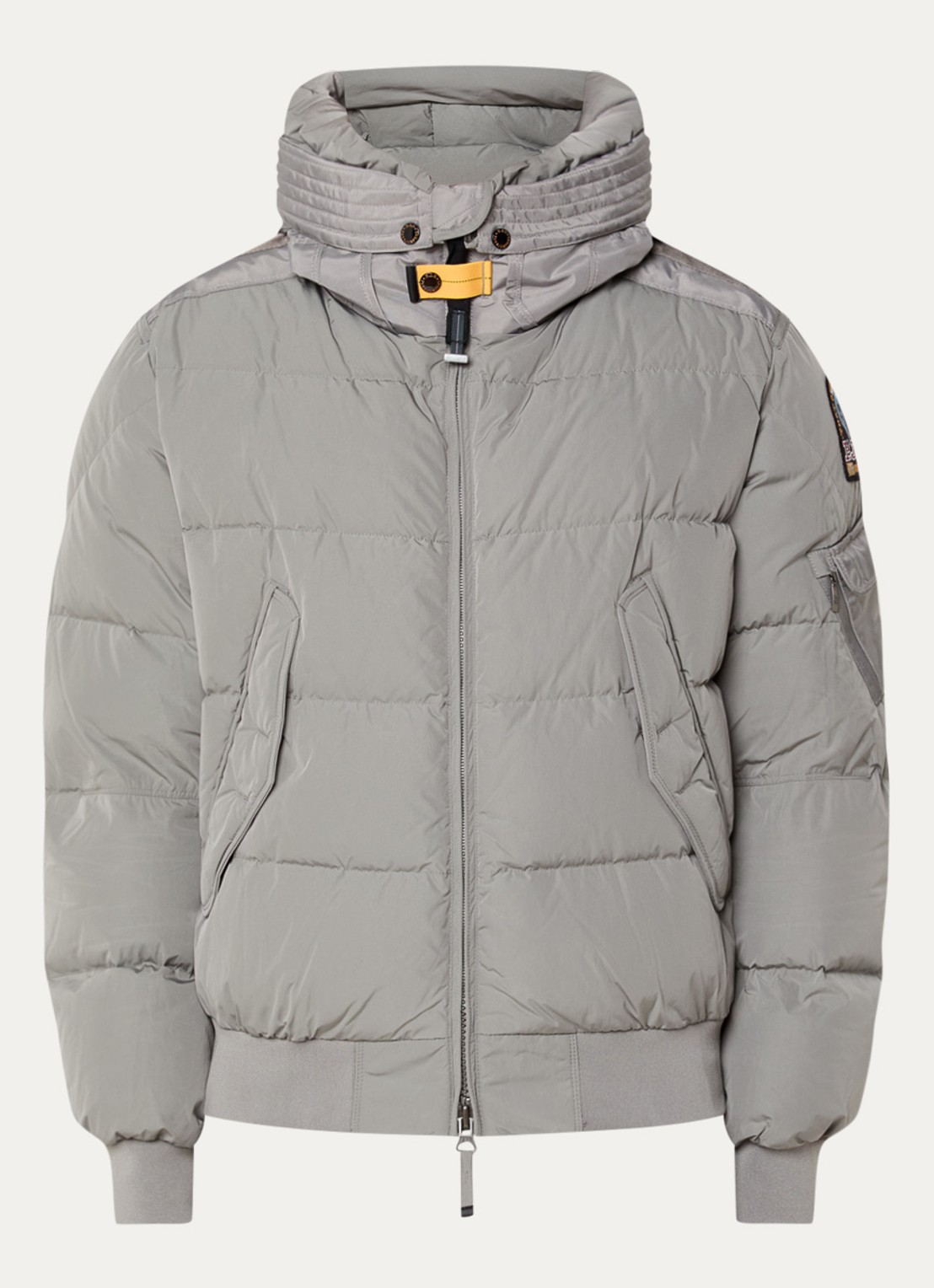 Parajumpers Wilmont puffer jack met capuchon en logoborduring - voorkant grijs