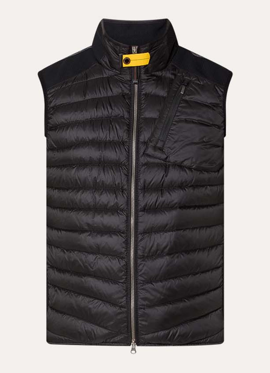 Parajumpers Zavier gewatteerde bodywarmer met donsvulling en borstzak - voorkant zwart