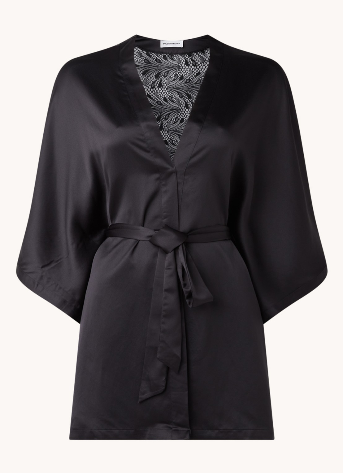 Passionata Thelma kimono van satijn met kant - voorkant zwart