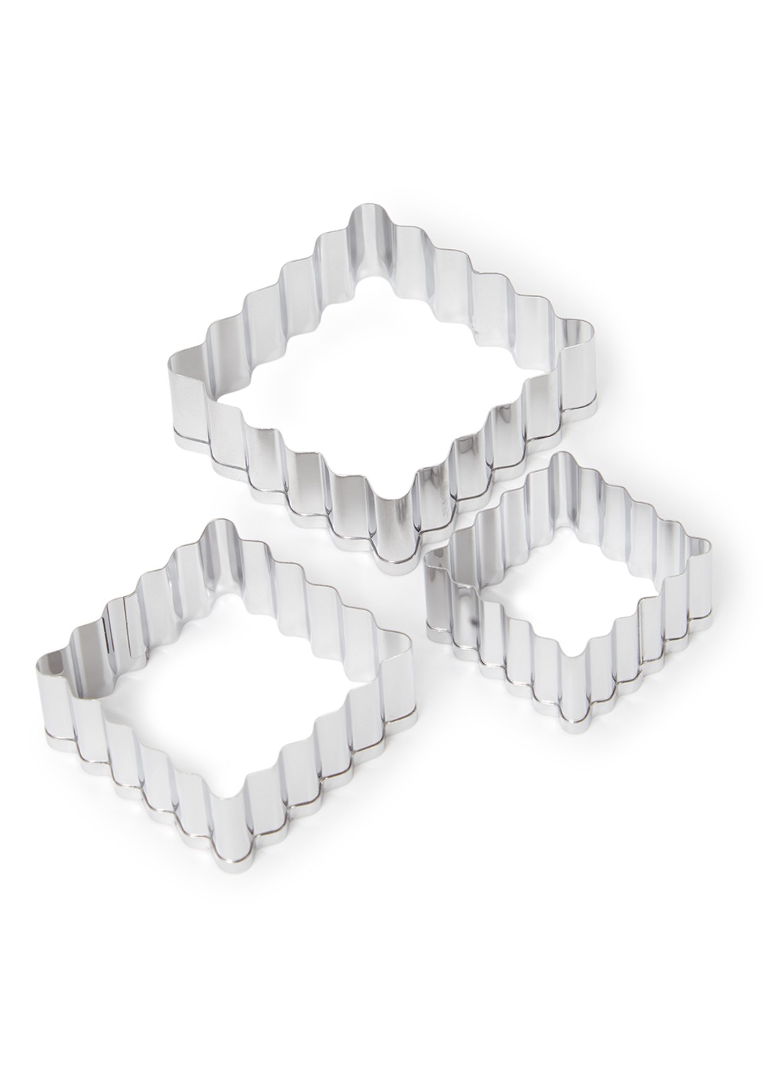 Patisse Uitsteekvorm vierkant met ribbels set van 3 - voorkant 2 zilver