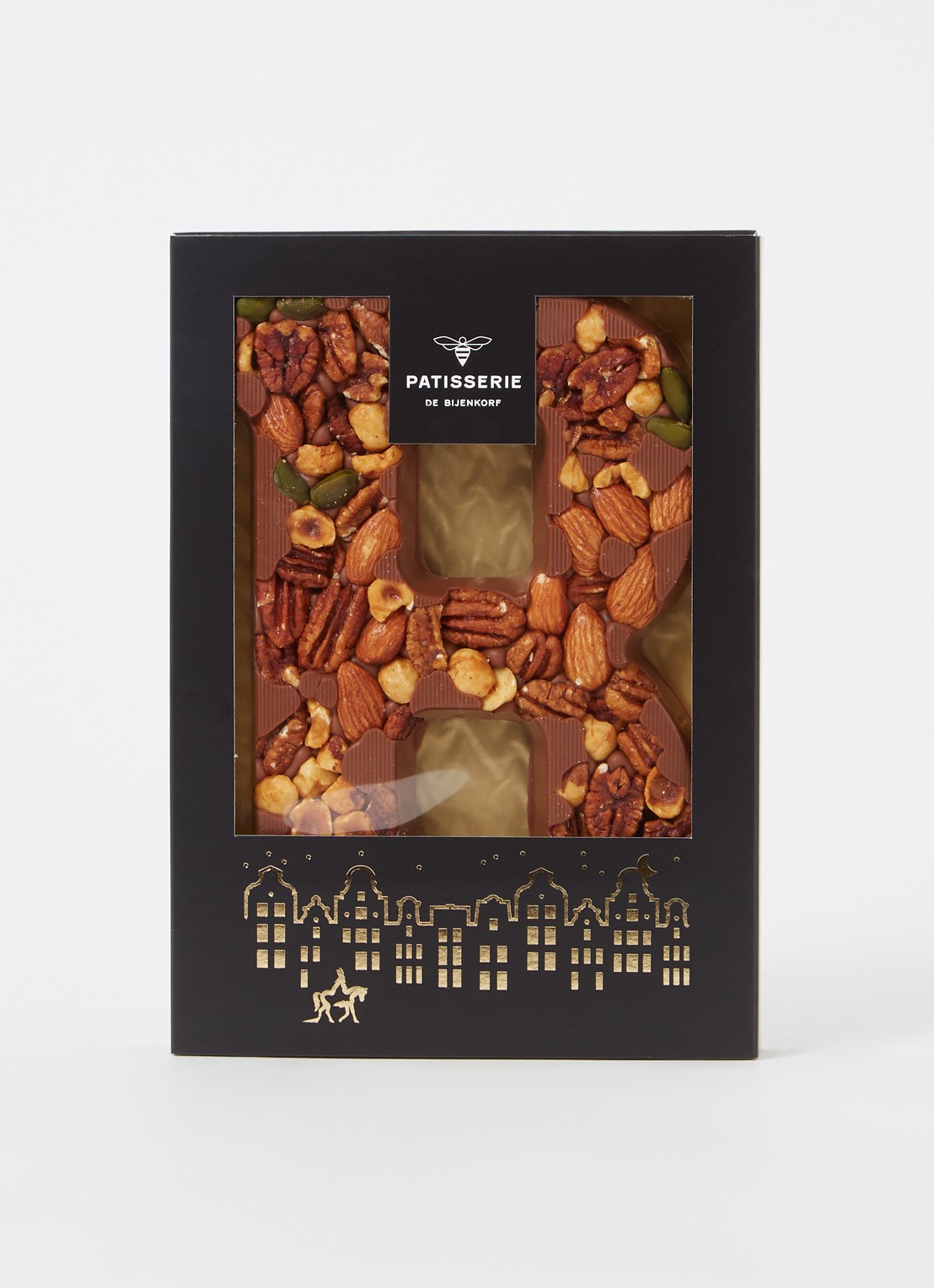 Patisserie de Bijenkorf Chocoladeletter Melk met noten 185 gram - A t/m Z - voorkant 2 b