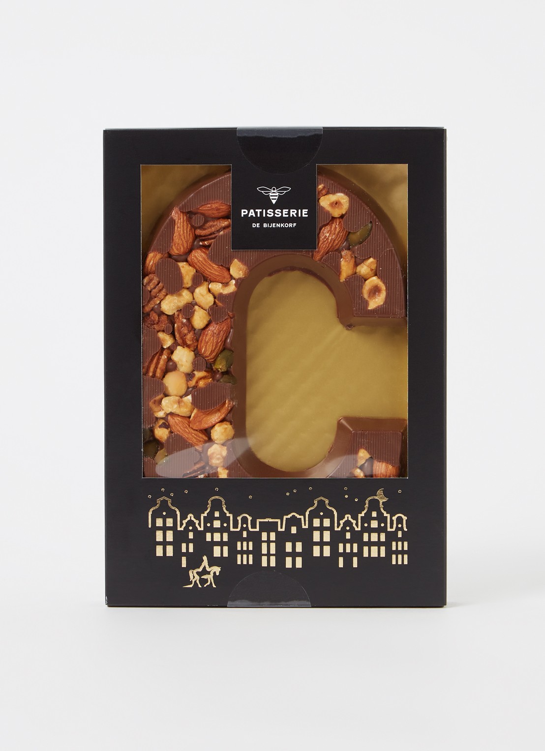 Patisserie de Bijenkorf Chocoladeletter Melk met noten 185 gram - A t/m Z - voorkant 2 c
