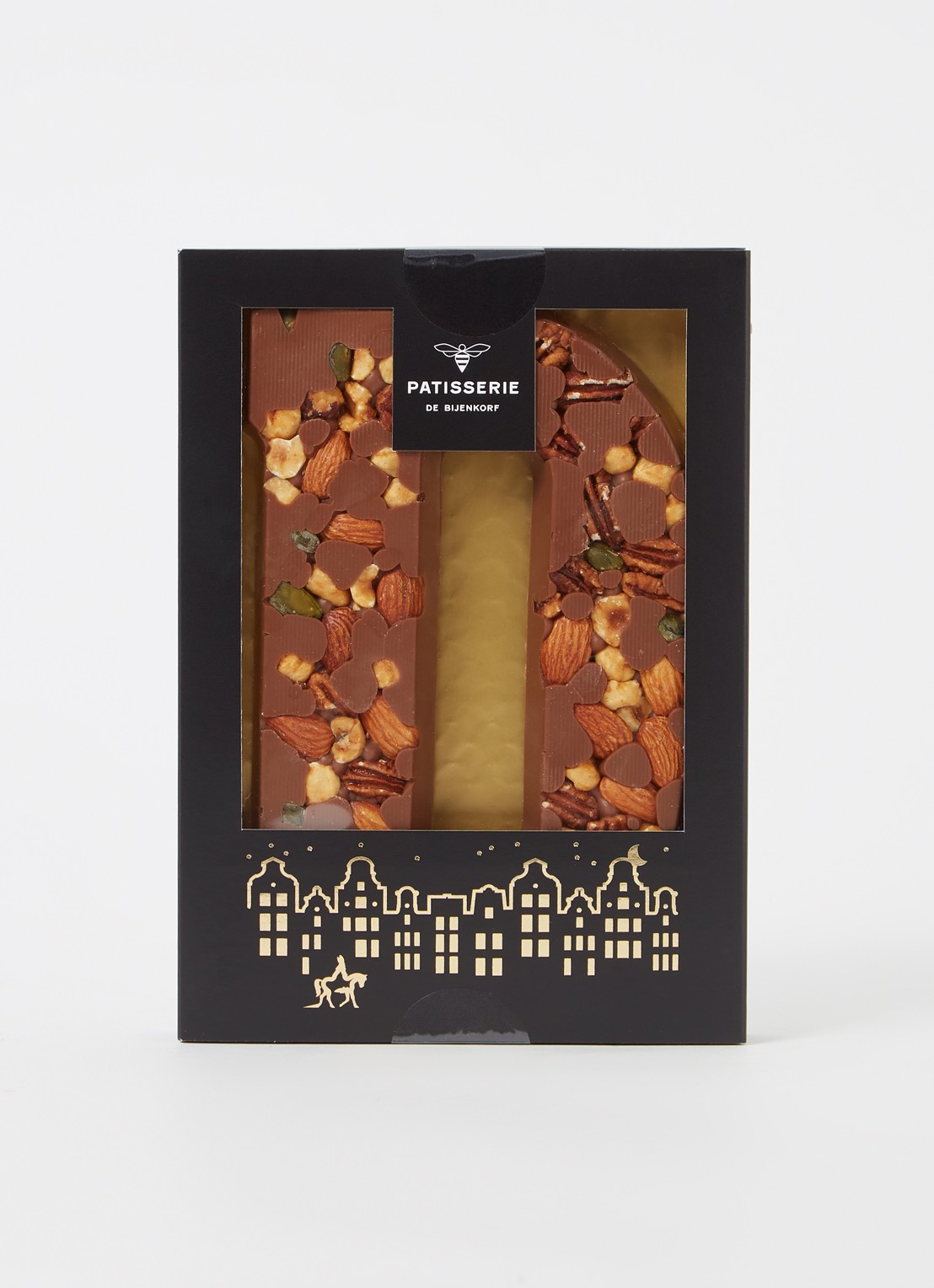 Patisserie de Bijenkorf Chocoladeletter Melk met noten 185 gram - A t/m Z - voorkant 2 d