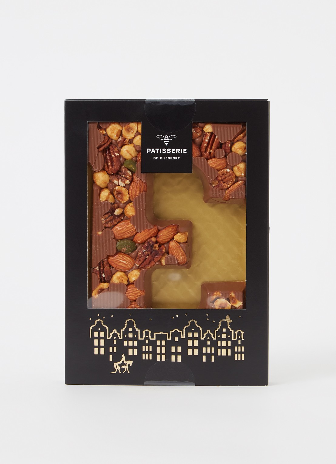 Patisserie de Bijenkorf Chocoladeletter Melk met noten 185 gram - A t/m Z - voorkant 2 e