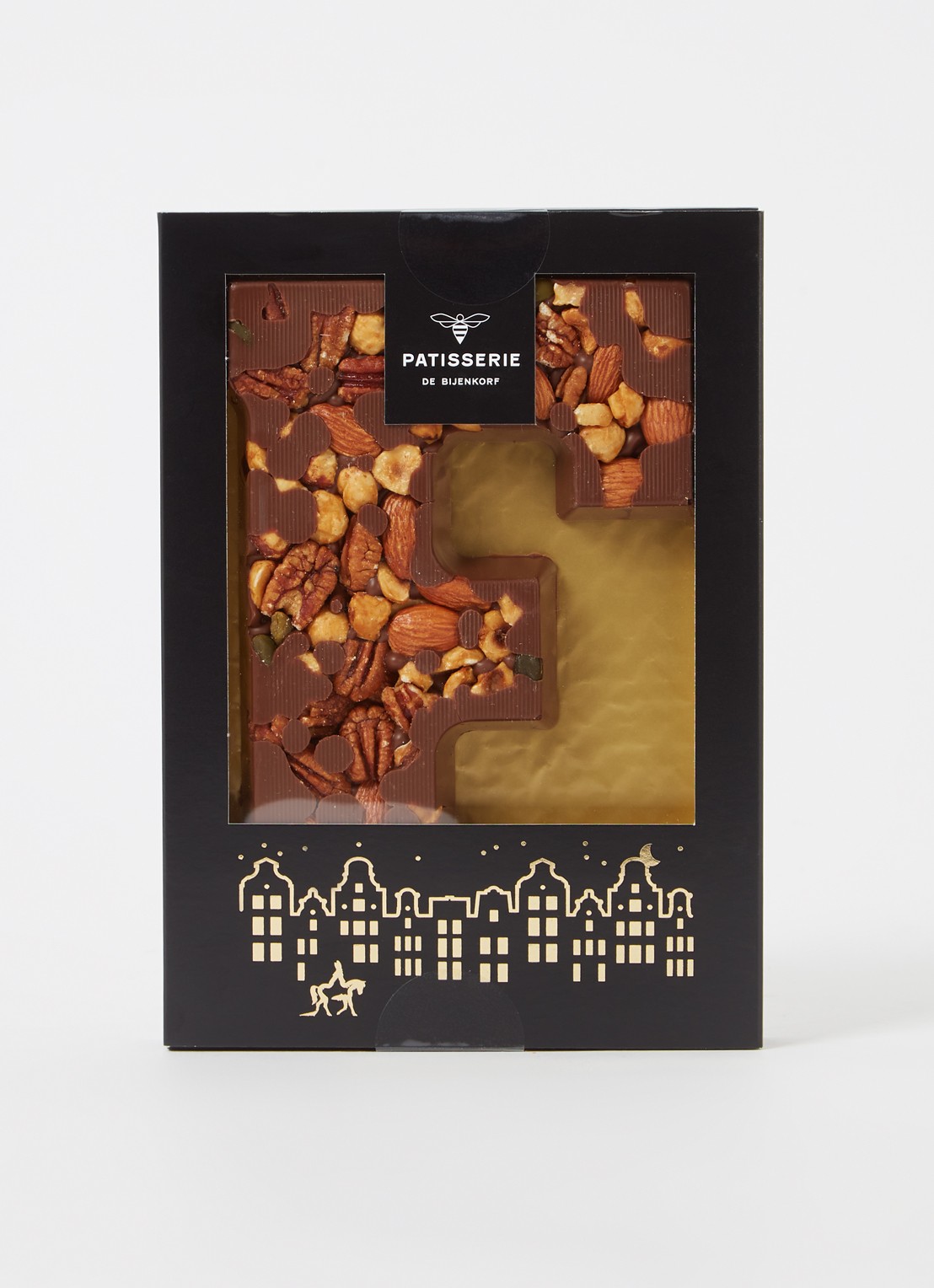 Patisserie de Bijenkorf Chocoladeletter Melk met noten 185 gram - A t/m Z - voorkant 2 f