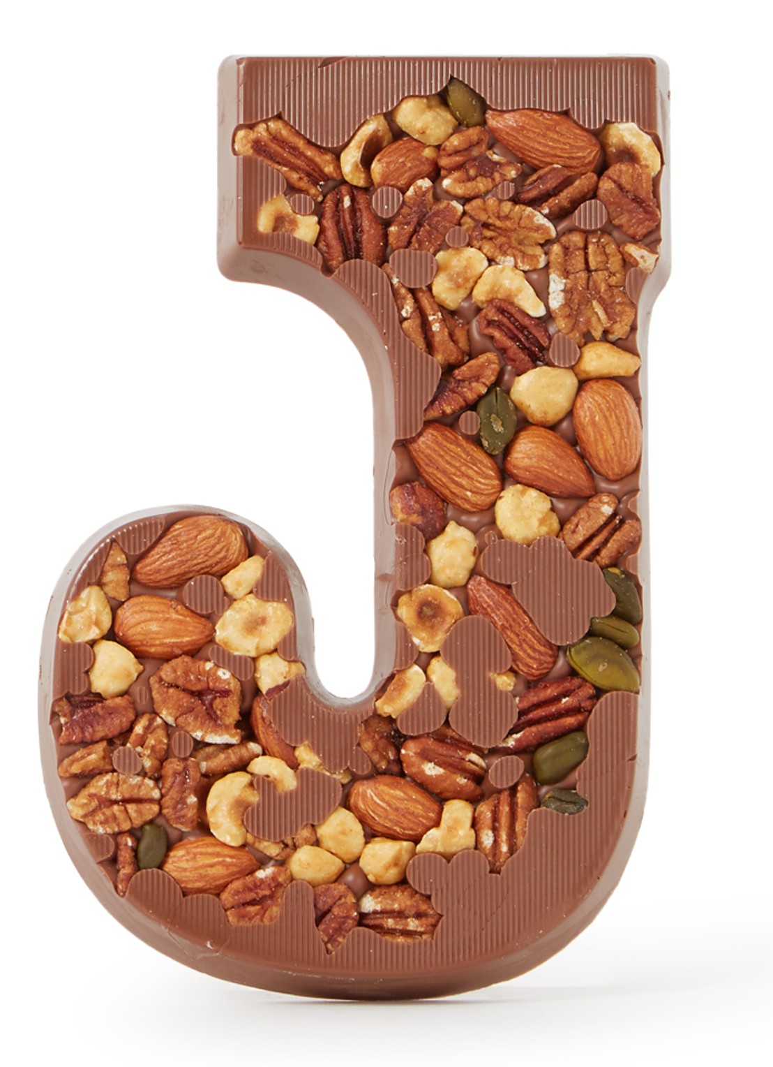 Patisserie de Bijenkorf Chocoladeletter Melk met noten 185 gram - A t/m Z - voorkant j