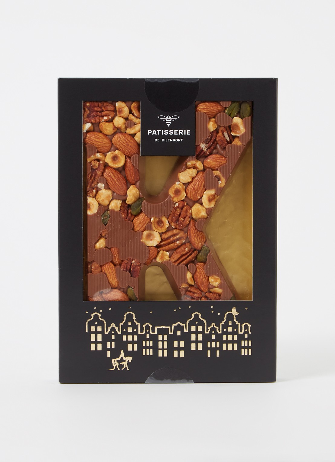 Patisserie de Bijenkorf Chocoladeletter Melk met noten 185 gram - A t/m Z - voorkant 2 k