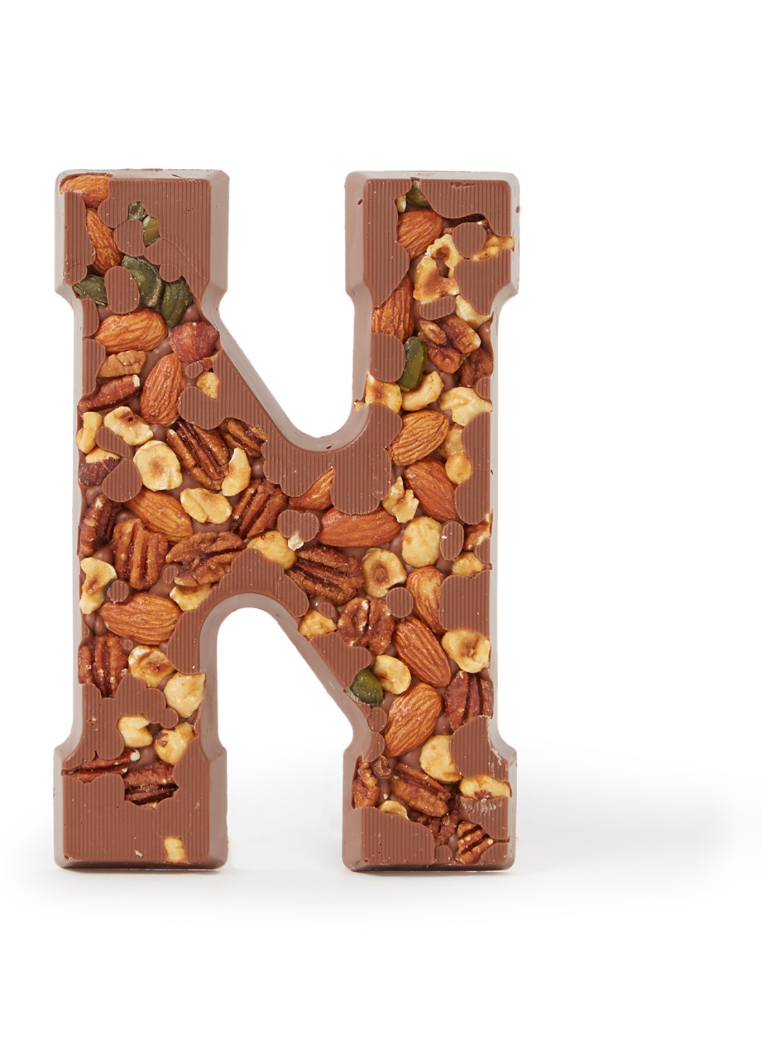 Patisserie de Bijenkorf Chocoladeletter Melk met noten 185 gram - A t/m Z - voorkant n