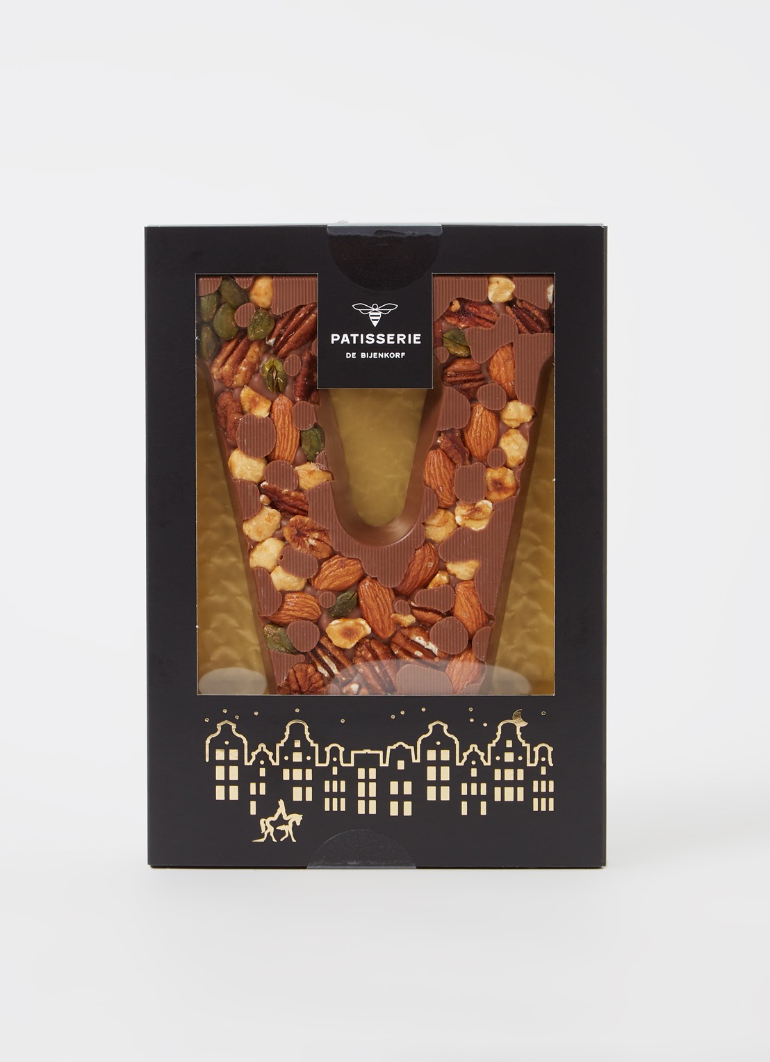 Patisserie de Bijenkorf Chocoladeletter Melk met noten 185 gram - A t/m Z - voorkant 2 v