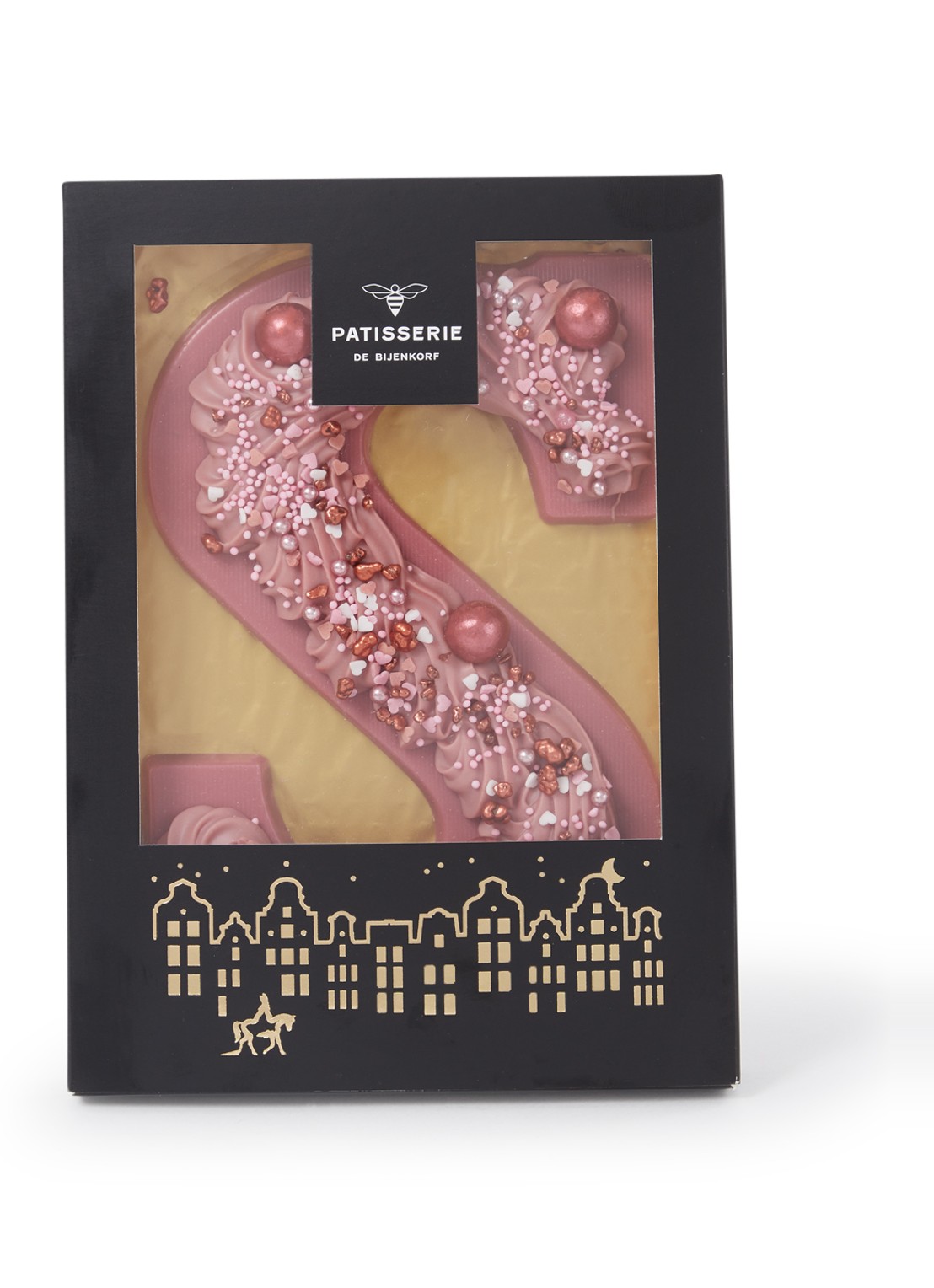 Patisserie de Bijenkorf Chocoladeletter S Roze met roomchocolade 160 gram - Limited Edition - voorkant undefined