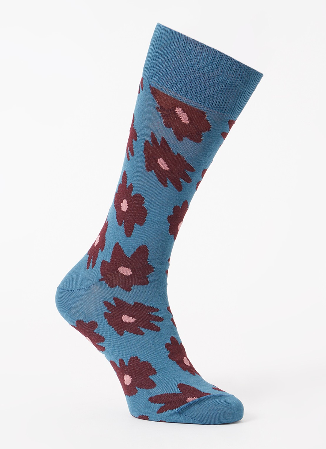 Paul Smith Big Flower sokken met bloemenprint - voorkant 2 petrol