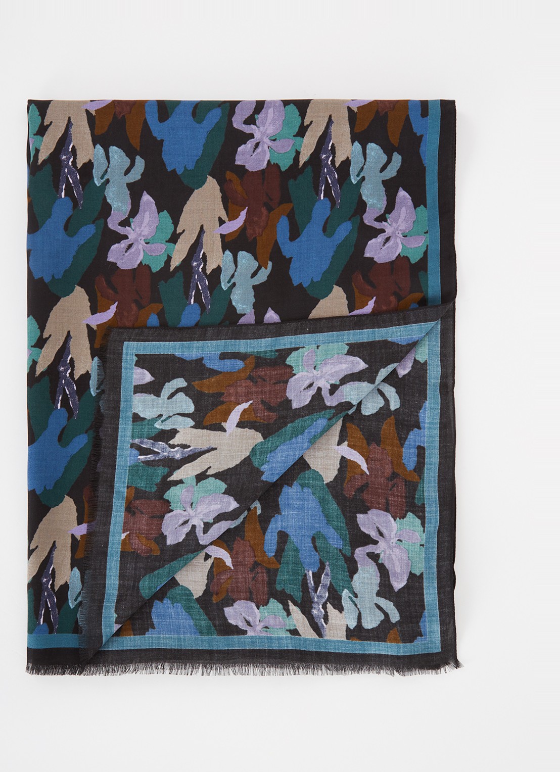 Paul Smith Iris sjaal met print 180 x 70 cm - voorkant donkerblauw