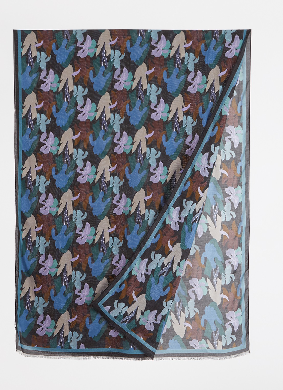 Paul Smith Iris sjaal met print 180 x 70 cm - voorkant 2 donkerblauw