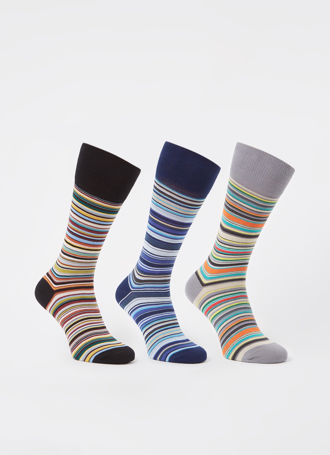 Paul Smith Sokken met streepprint in 3-pack - voorkant grijs