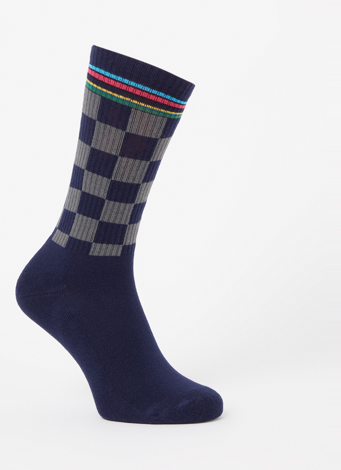 Paul Smith Sportsokken in  katoenblend met ruitdessin - voorkant donkerblauw