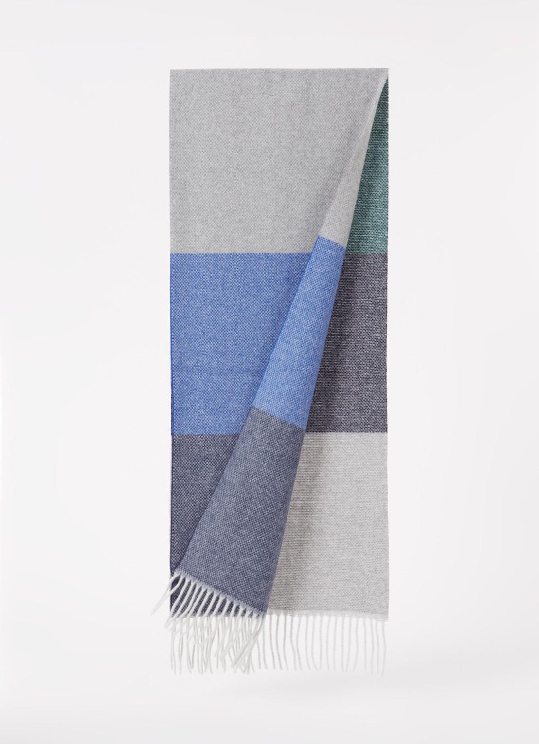 Paul Smith Zebra sjaal van wol met streepprint en franjes 180 x 30 cm - voorkant 2 donkerblauw