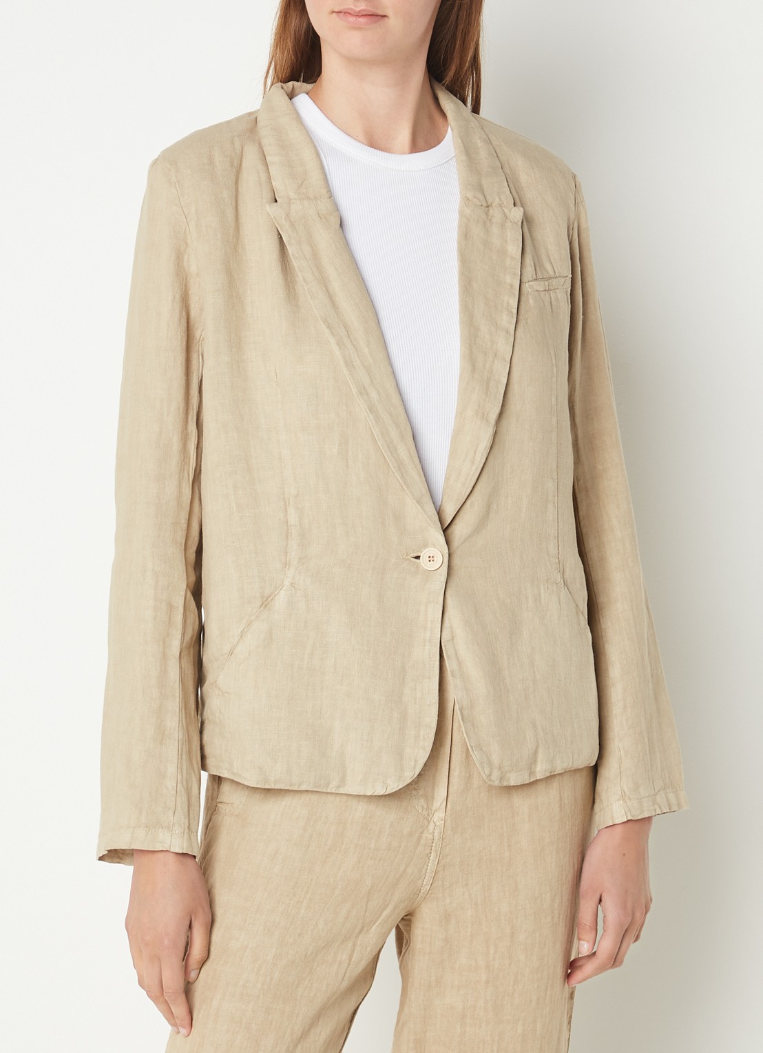 Penn & Ink Blazer van linnen met schoudervulling en steekzakken - detail 2 zand