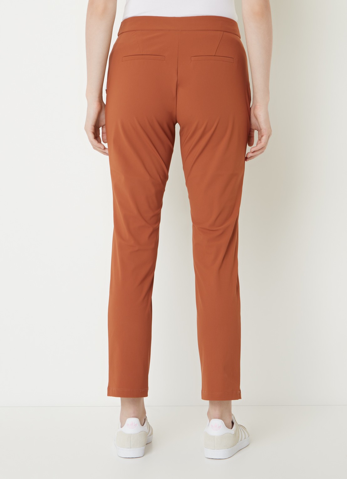 Penn & Ink High waist slim fit cropped pantalon met stretch - achterkant oranjebruin