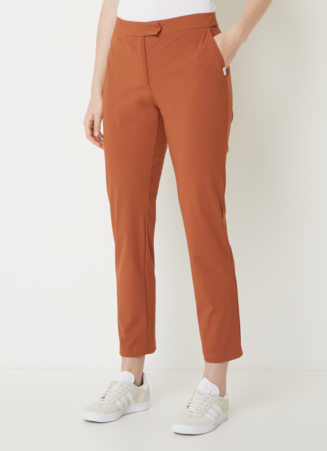 Penn & Ink High waist slim fit cropped pantalon met stretch - detail 2 oranjebruin