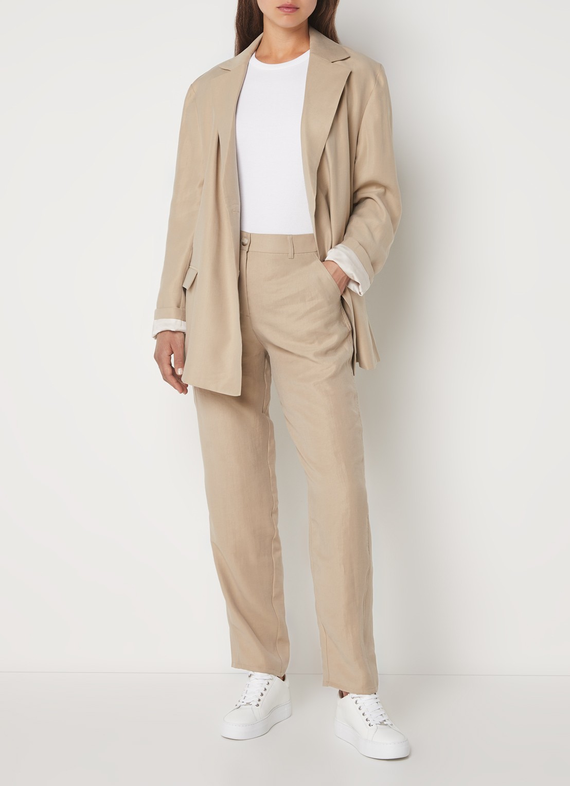 Penn & Ink High waist straight fit pantalon in lyocellblend - voorkant 4 camel