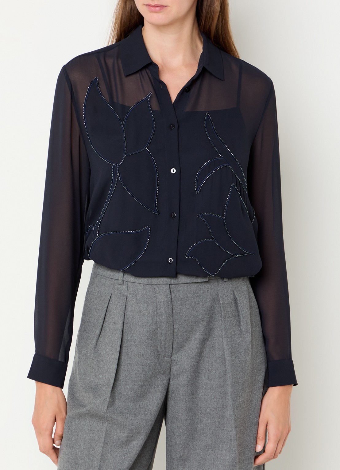 Pennyblack Agone semi-transparante blouse met strass - detail 4 donkerblauw