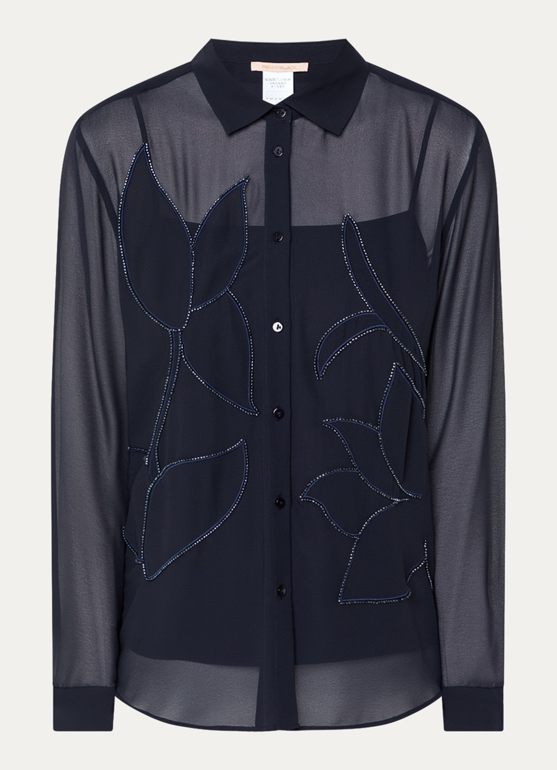 Pennyblack Agone semi-transparante blouse met strass - voorkant 2 donkerblauw