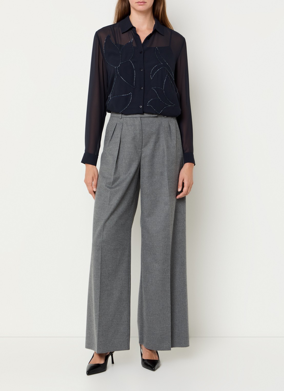 Pennyblack Agone semi-transparante blouse met strass - voorkant 3 donkerblauw