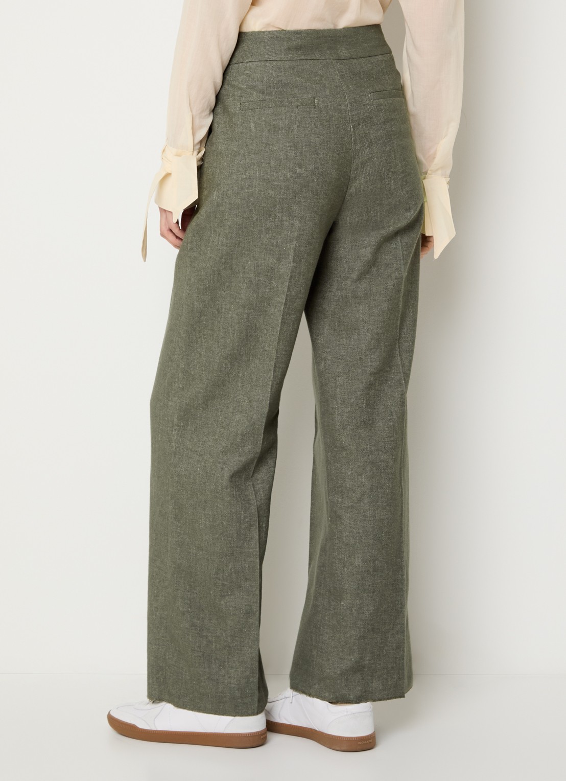 Pennyblack Amaca high waist loose fit broek in linnenblend - achterkant 4 bronsgroen
