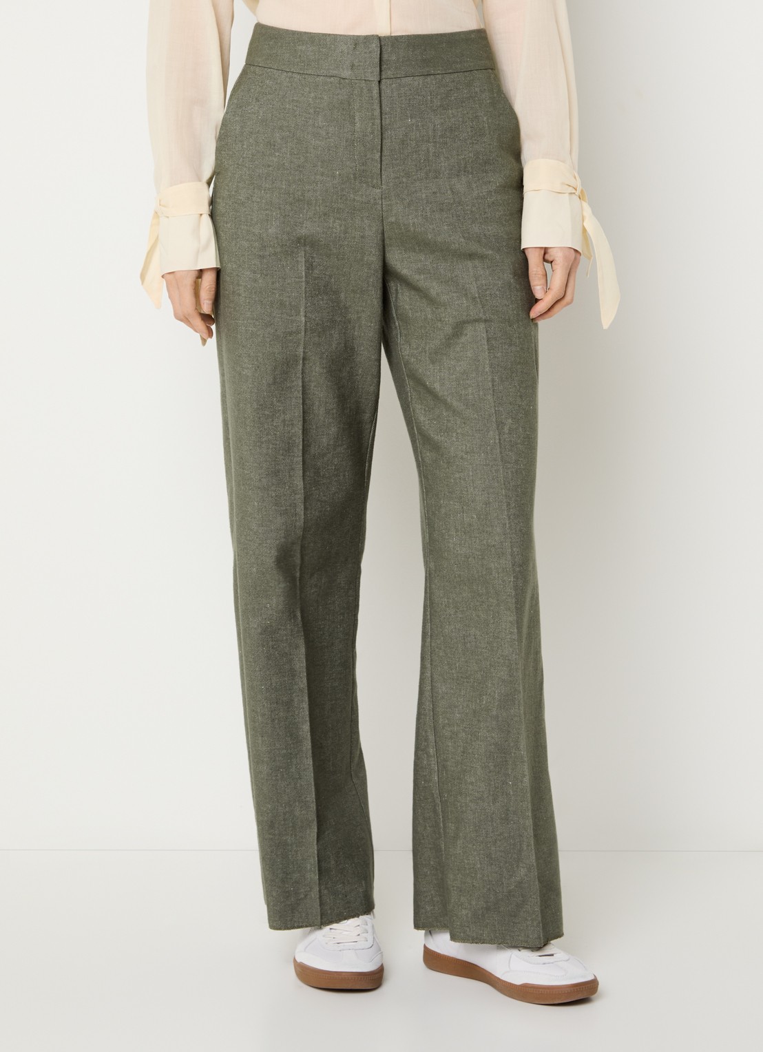 Pennyblack Amaca high waist loose fit broek in linnenblend - detail 3 bronsgroen