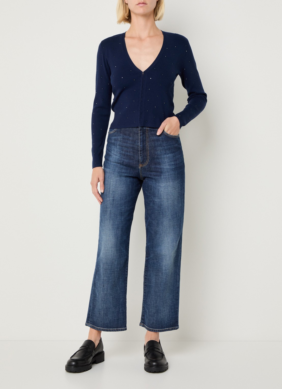 Pennyblack Blocco fijngebreid vest met strass - voorkant 2 donkerblauw